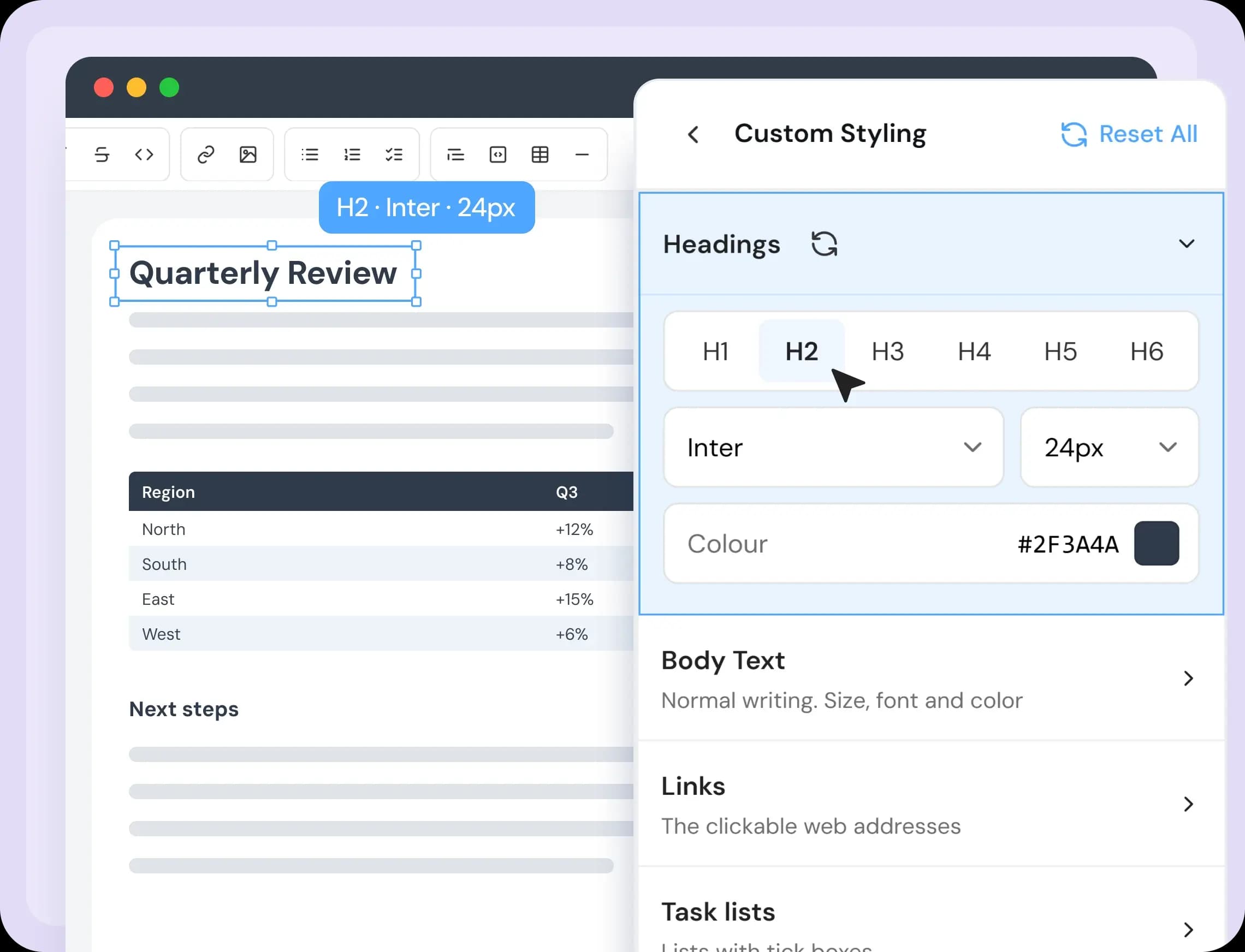 Personalizza titoli, testo, link e tabelle quando converti Markdown in PDF
